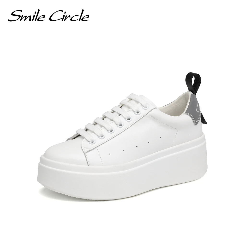 Smile Circle White Sneakers Women Flat Platform Shoes Round toe Casual Thick bottom Shoes Ladies low-top Chunky Sneakers