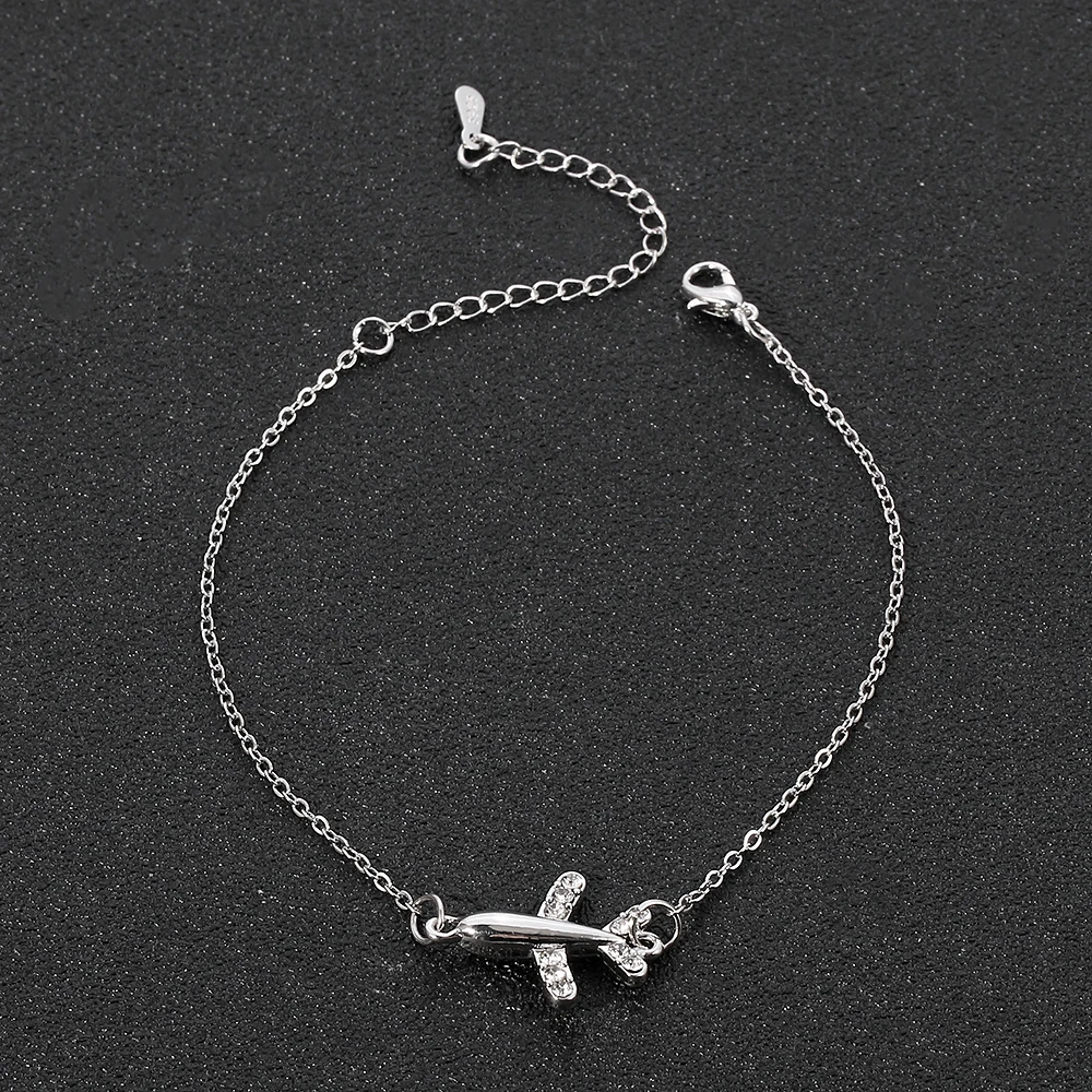 Silver Plated Plane Bracelet for Women Zircon Aircraft Airplane Adjustable Chain Bracelets Luxury Jewelry Girls Gift