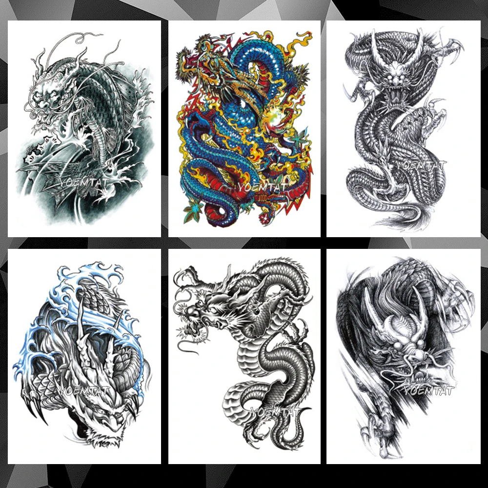 Waterproof Temporary Tattoo Sticker Black color dragon pattern tattoo Water Transfer Skull body art fake tattoo For Women Men