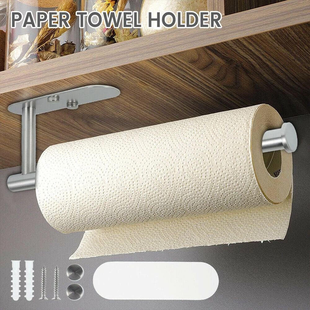 Punch Free Stainless Steel Kitchen Paper Roll Holder under Cabinet Towel  Storage Organizer Rack Stand Self Adhesive Large Size