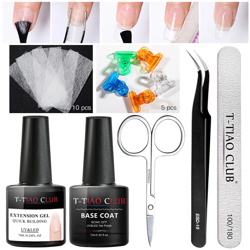 Fiber Poly Nail Extension UV Gel Tools Kits Set Nail File Scissors Crystal UV Gel Slice Brush Nails Base Top Coat Nail Art Tips