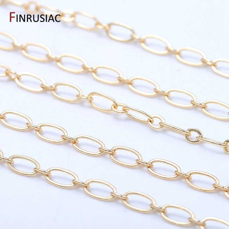 Jewellery Making Supplies Fashion Round Loops Link Chain For  Jewelry Making Plated 14K Gold Brass Chains DIY Necklace Bracelets