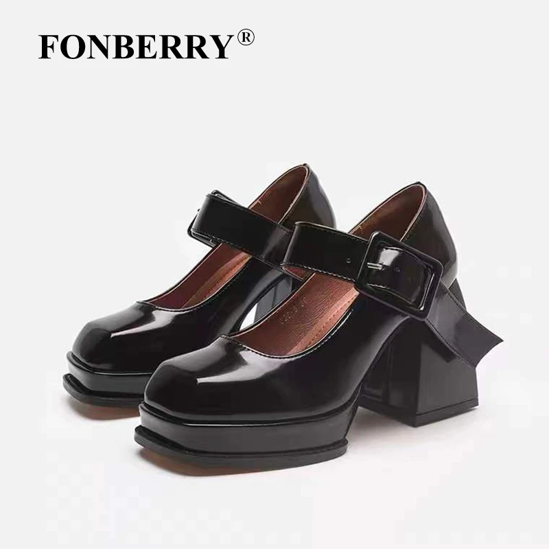 FONBERRY Punk Style Chunky Platform Mary Janes Heels Shoes Women 2021 Autumn Thick Block Heel Goth Pumps Women туфли братц