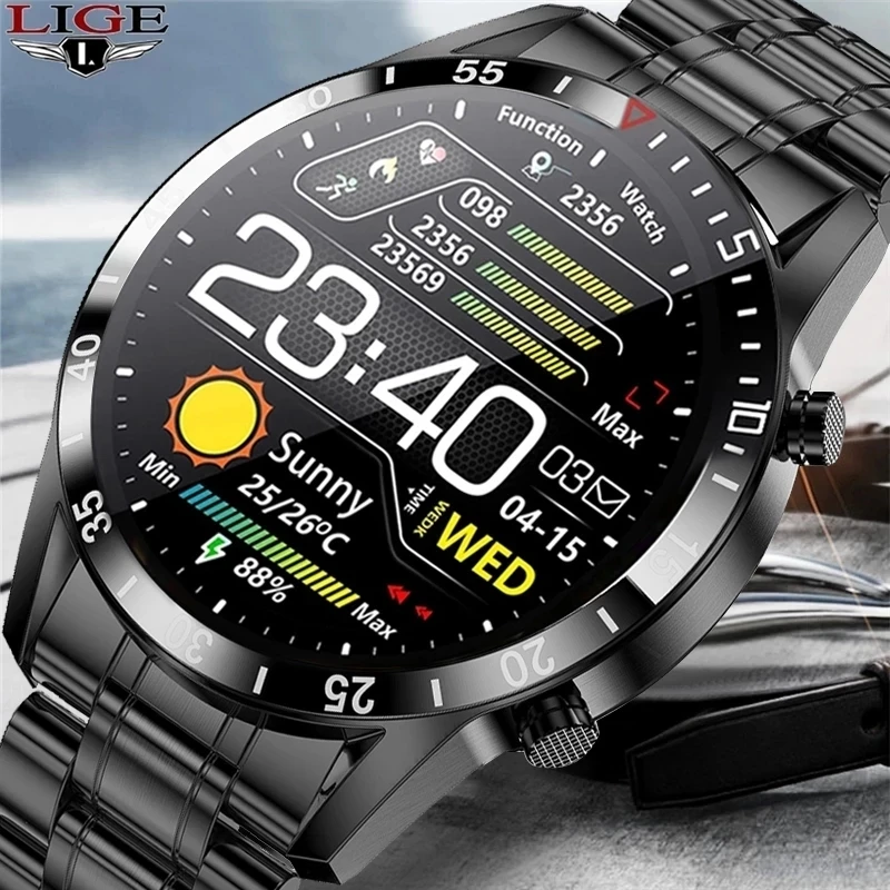 LIGE 2021 New Full circle touch screen Mens Smart Watches IP68 Waterproof Sports Fitness Watch Man Luxury Smart Watch for men