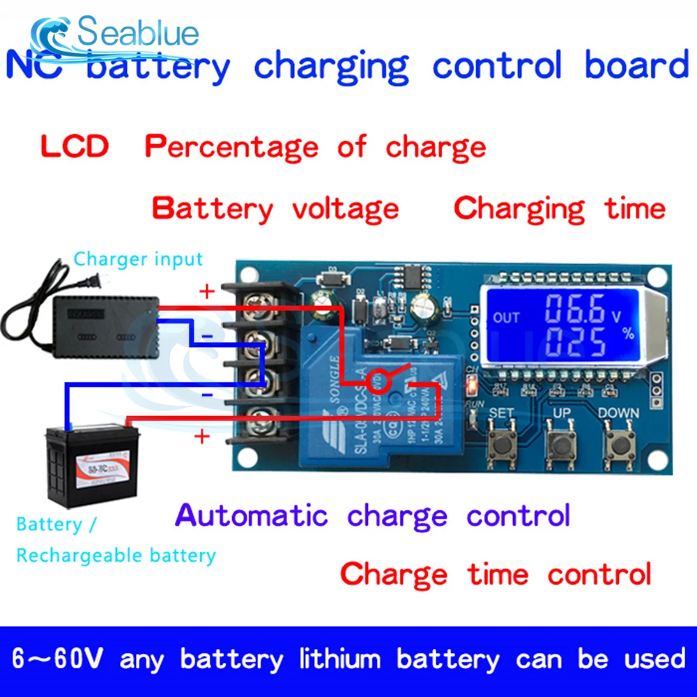 10A 30A 6-60V Lead-acid Solar Storage Battery Charger Control Module Digital Overcharge Protection Control Switch LED indicator