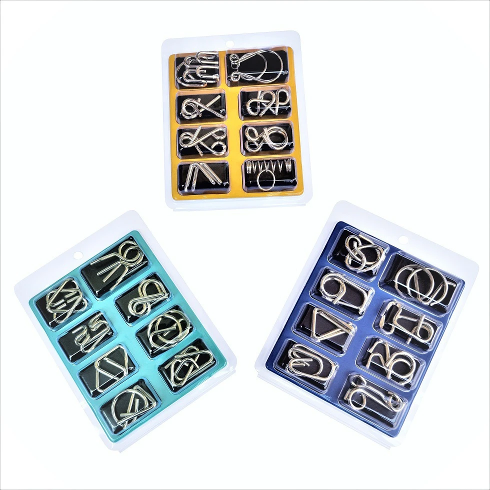 8pcs/Set Metal Wire Puzzle IQ Mind Brain Teaser Puzzles Game Adults Children Kids  Early Educational Toys A Nice Gift.