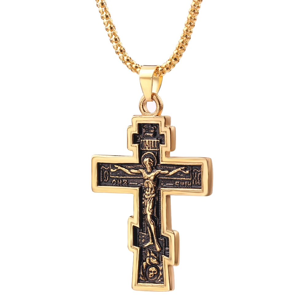 Christian Orthodox Crucifix Jesus Cross Pendant Necklace Prayer Big Pendant Jesus Cross Pendant Men Women Jewelry