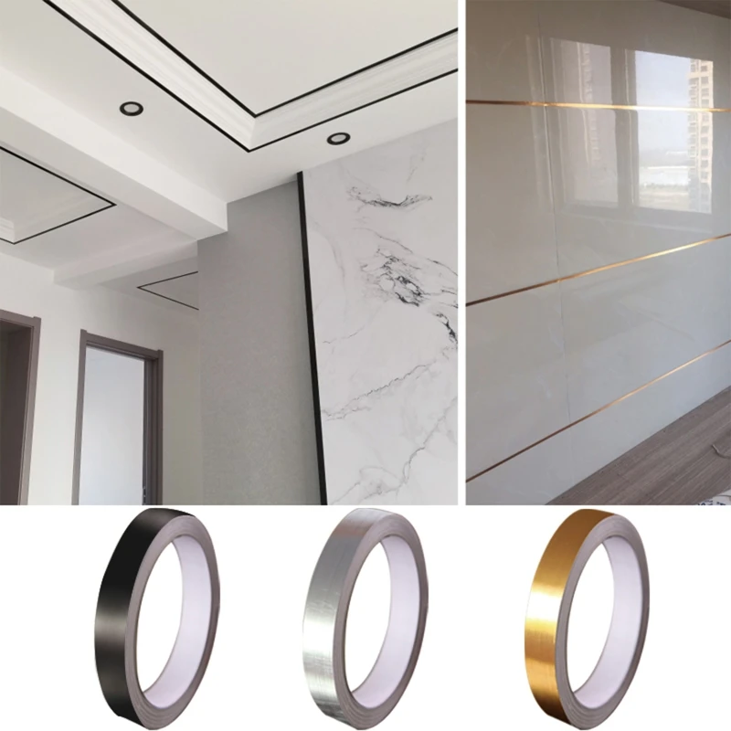 0.5/1/2*5000cm Silver/Gold Adhesive Floor Tile Strip Seam Sticker Waterproof Wall Sealing Tape Copper Foil Tape