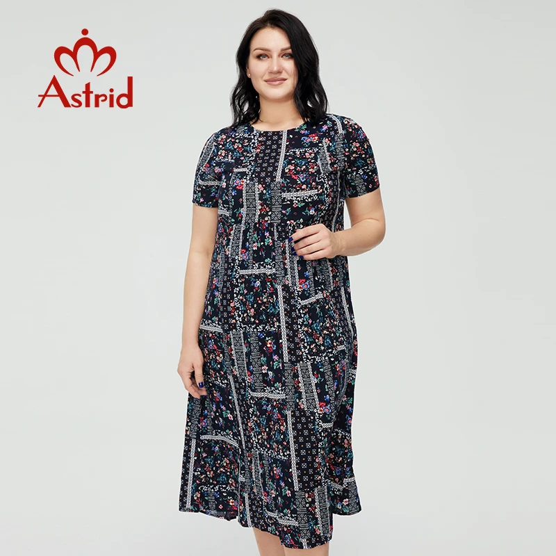 Astrid Women's Summer Dress 2021 for Women Cotton Long Boho Casual Elegant Vintage Dresses Plus size Floral Print with Pocket