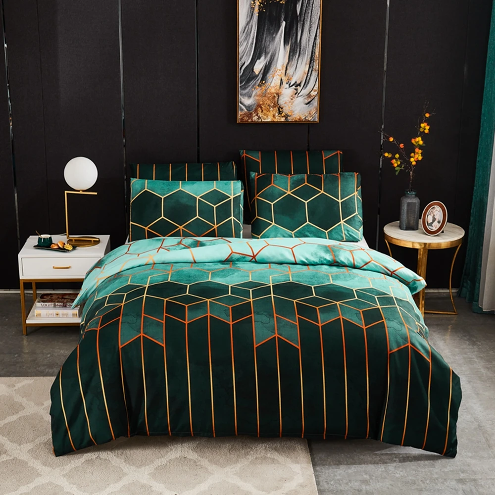 Gilt Plaid Duvet Cover Set Nordic Geometric Bed Linen Couple Bedding Sets Bed Cover 150 Bedspread 220X240 King 135 Quilt Covers