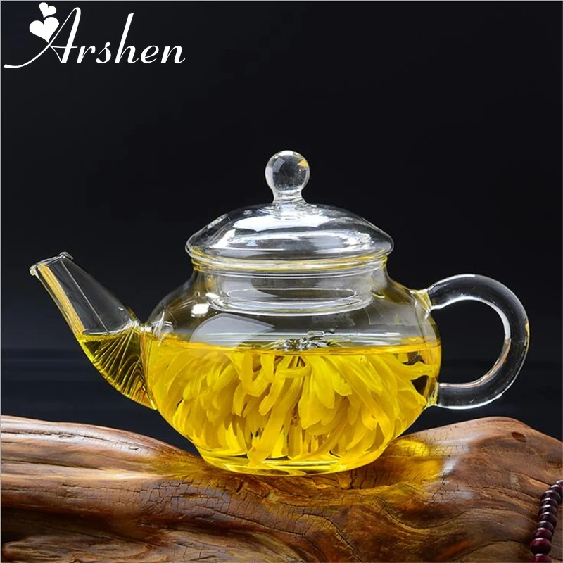 Arshen Newest 250ml Filterable Heat-resistant Glass Teapot Double Wall or With Stainless Steel Spring Teapot Clear Glass Tea Pot