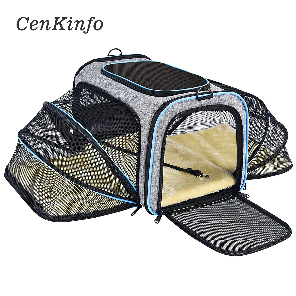 CenKinfo Carrier For Cat Pet  Airline Approved Expandable Foldable Soft Dog Carrier 5 Open Doors Reflective Tapes Cat Travel Bag