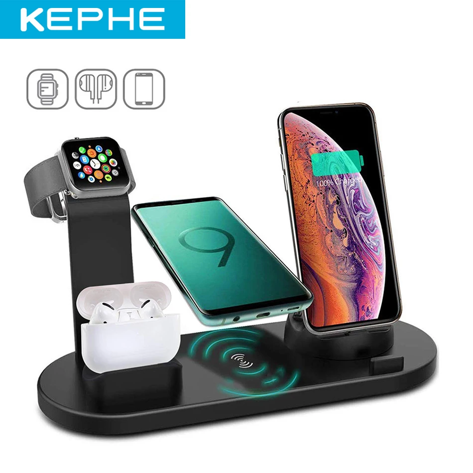 KEPHE 4 in 1 Wireless Charging Induction Charger Stand For iPhone 11 Pro X XS Max XR 8 Airpods Pro Apple Watch Docking Station