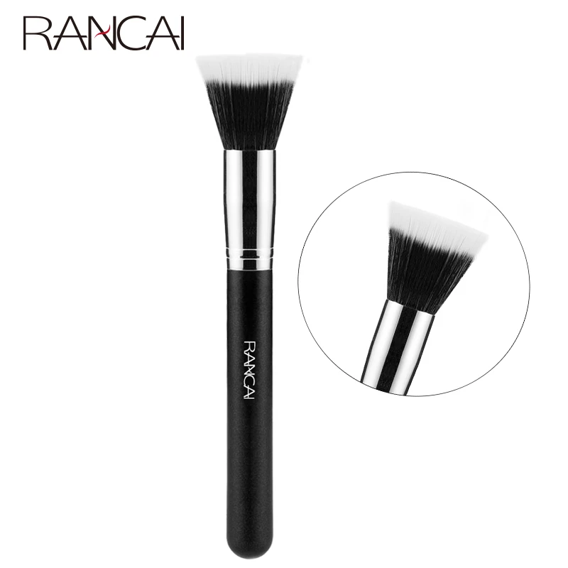 RANCAI 1pcs Powder Brush Full Size Skin Care Black Duo Fiber Stippling Brush Make Up Tools Face brush