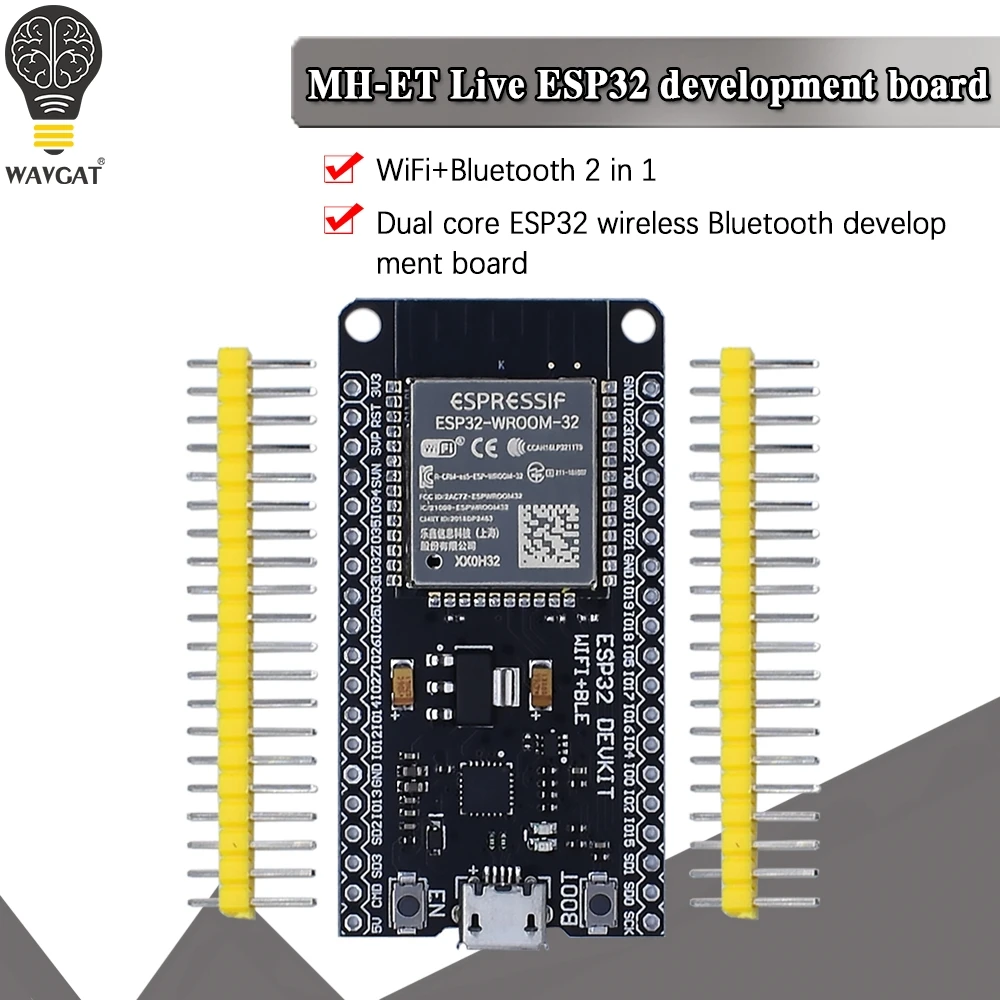 WAVGAT ESP32 Development Board WiFi+Bluetooth Ultra-Low Power Consumption Dual Core ESP-32 ESP-32S ESP 32 Similar ESP8266