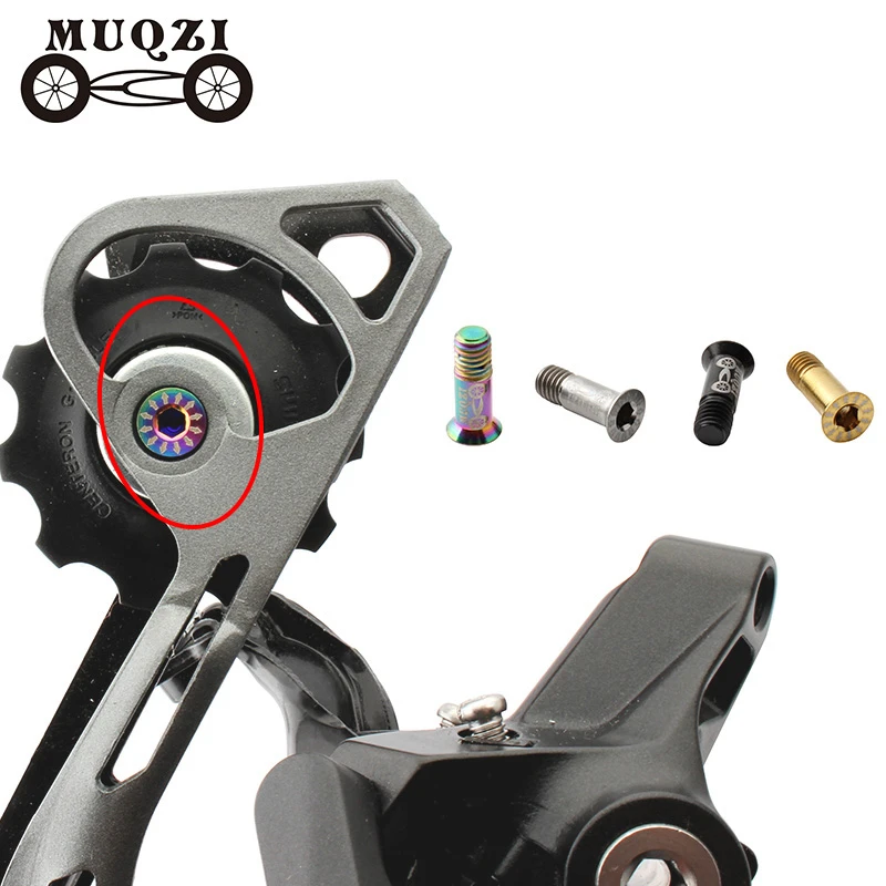 MUQZI 2PCS Bicycle M5 Rear Derailleur Guide Wheel Screw Titanium Alloy Tension Jockey Wheel Fixed Bolt MTB Road Bike Parts