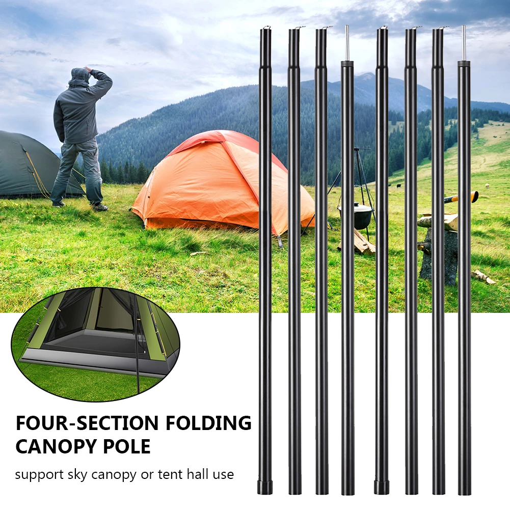 2m/6.6ft Tent Awning Pole Folding Zinc Plated Iron Tube Canopy Rod Outdoor Camping Accessories