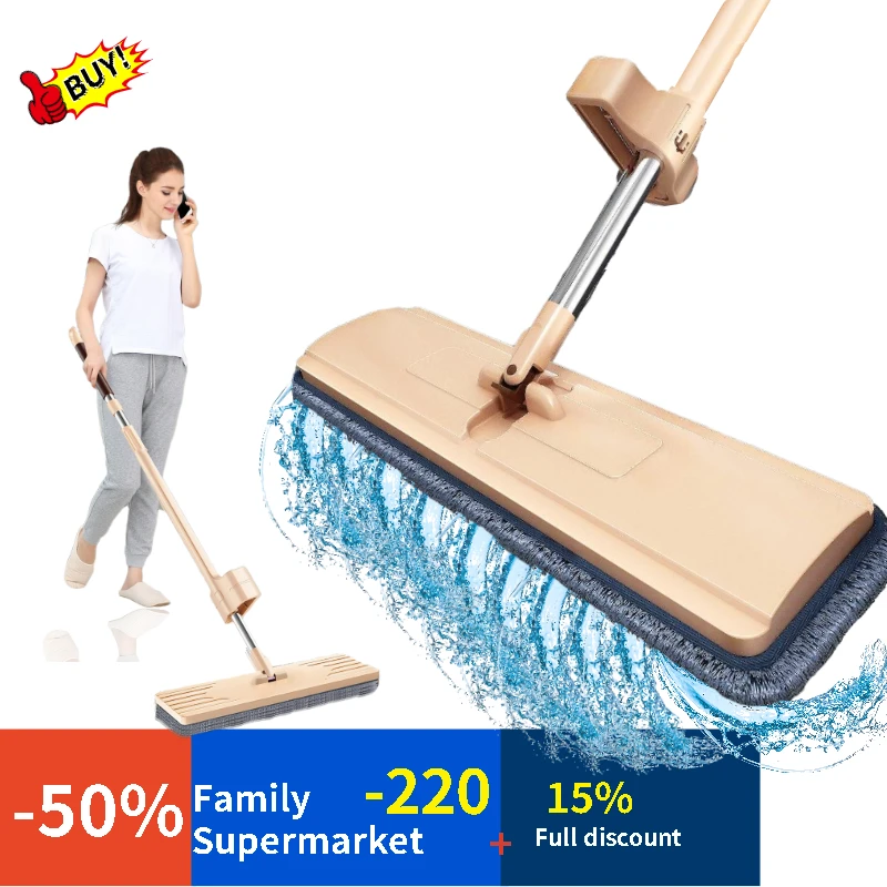 Squeeze Flat Mop 360 Degree Rotating Microfiber Cloth Kitchen Bathroom Floor Cleaning Quick-drying Enlarged Mop Head