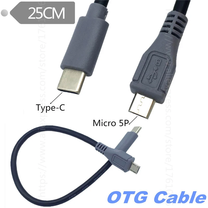 USB 3.1 Type C Male To Micro USB 5 Pin B Male Plug Converter OTG Adapter Lead Data Cable for Mobile Macbook 25cm / 1m