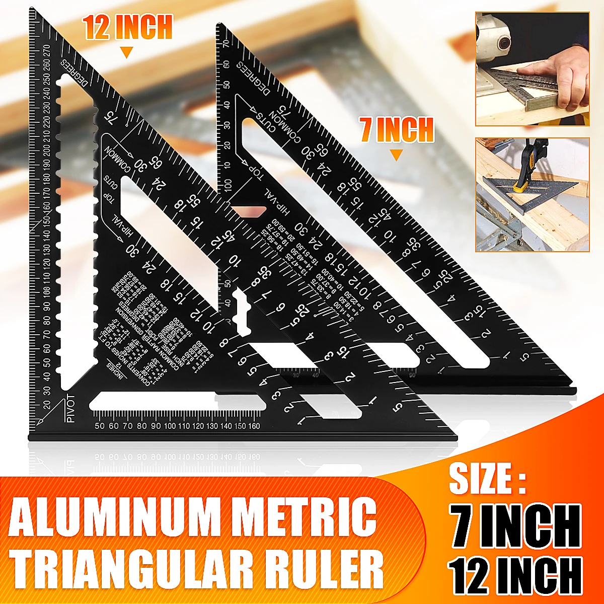 12inch Speed Square Metric Aluminum Alloy Triangle Ruler Squares for Measuring Tool Metric Angle Protractor Woodworking Tools