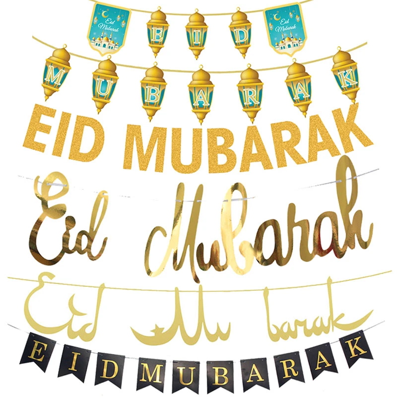 EID MUBARAK Banner Glitter EID Star Moon Letter Paper Bunting Garland Islamic Muslim Mubarak Ramadan Decoration Party Supplies