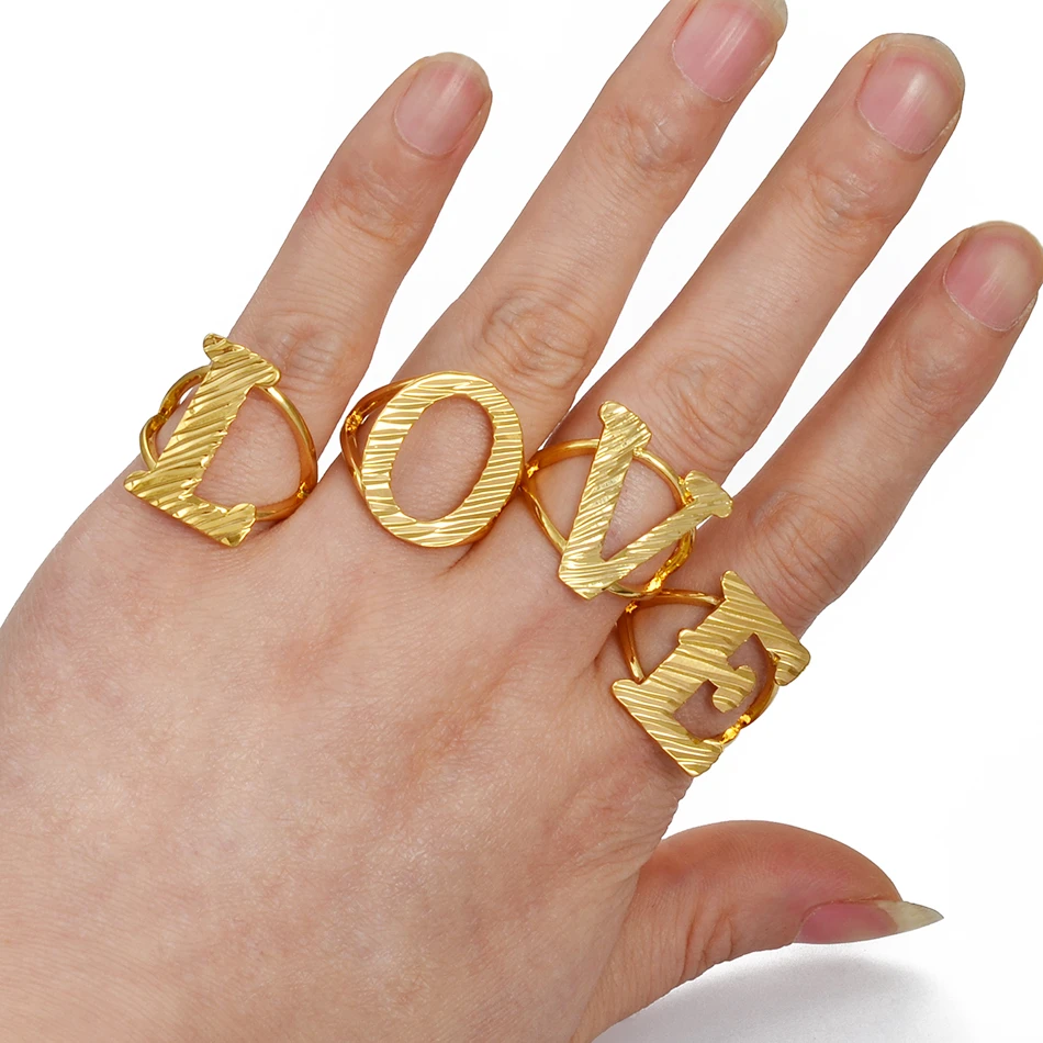 Anniyo A-Z Letters Ring Women Girl Gold Color African Initial Rings Resizable English Jewelry Alphabet Finger Ring Arab #241206