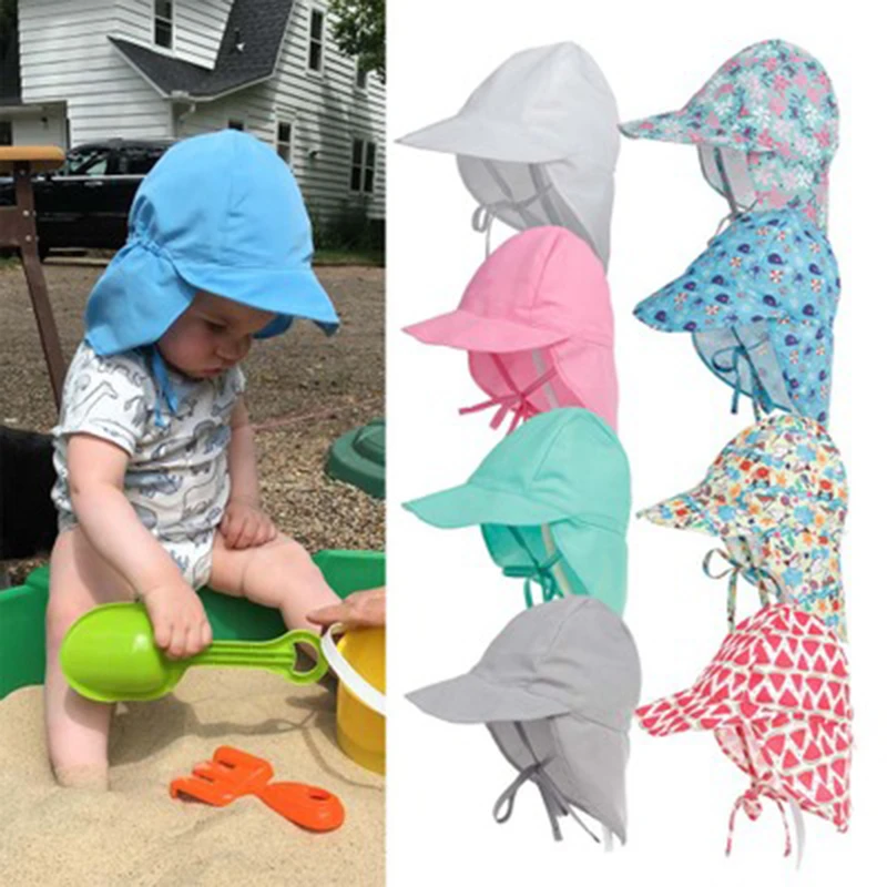 Baby Summer Sun Hat Children Outdoor Neck Ear Cover Anti UV Protection Beach Caps Kids Boy Girl Swimming Flap Caps for 0-5 Years