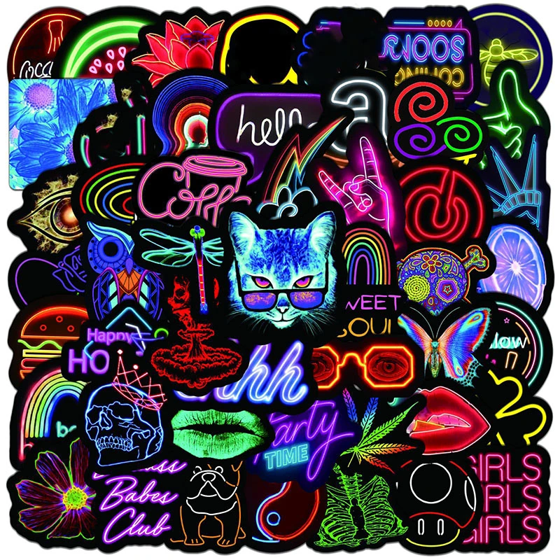 10/50PCS Cartoon Neon Light Graffiti Stickers Car Guitar Motorcycle Luggage Suitcase DIY Classic Toy Decal Sticker for Kid