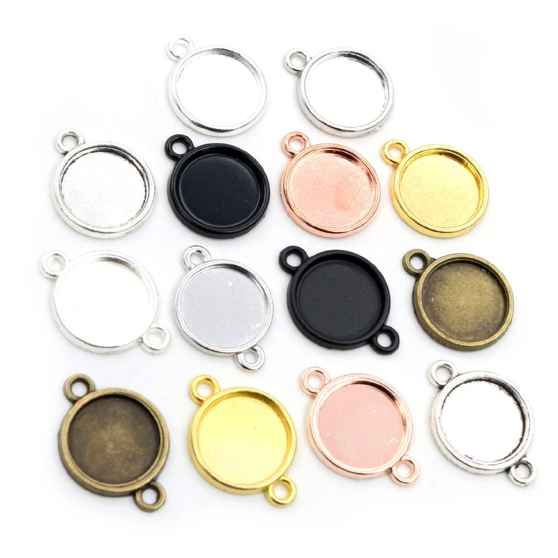 8mm 10 mm 12mm Inner Size Classic 7 Colors Plated One Sided Double Hanging Cabochon Base Setting Charms Pendant
