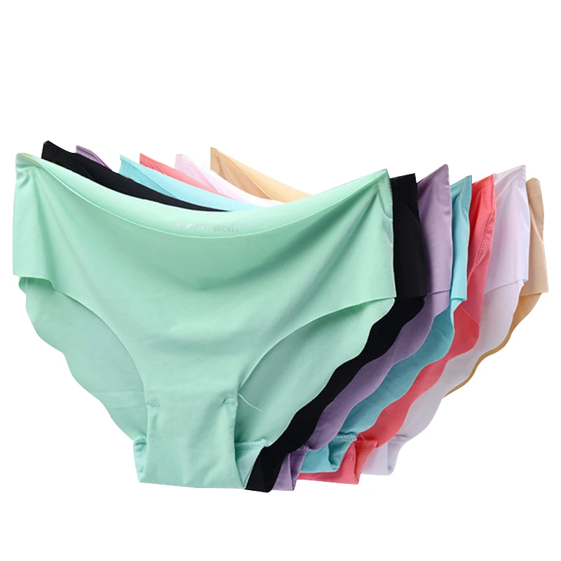 3pcs Women's Panties Sexy Underwear Seamless Lingerie Invisible Briefs Set Comfort Ice Silk Underpants Thong Solid Panties