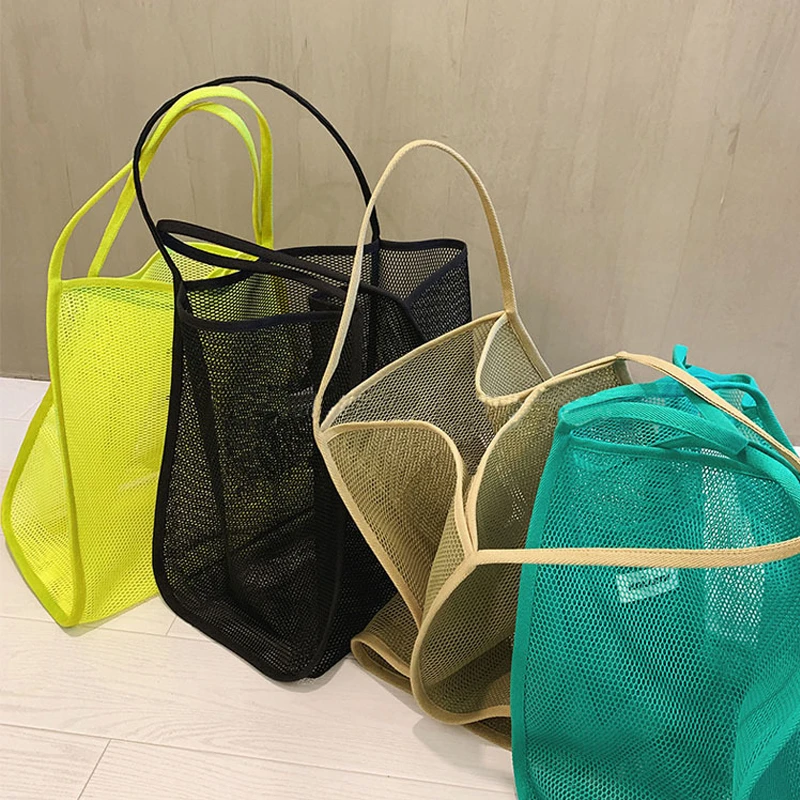 Women's 2021 New Ins Wind Transparent Mesh Single ShoulderBag Fashionable Lightweight All-match Shopping Bag Beach Net Bag