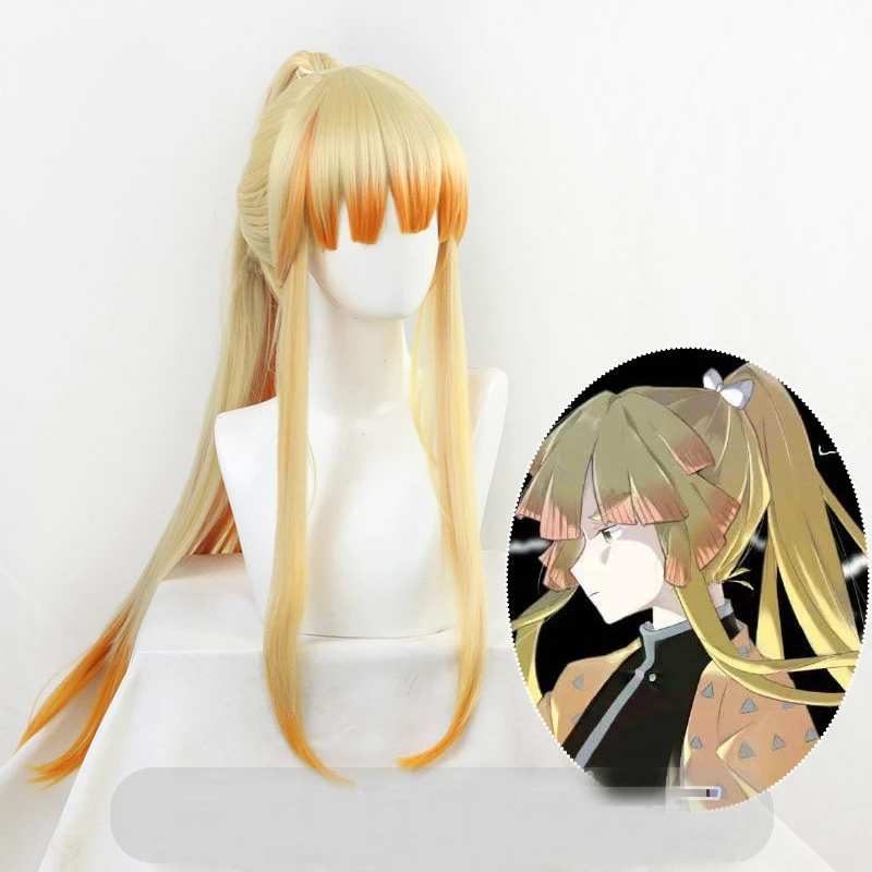 Zenitsu Agatsuma Wig Demon Slayer Kimetsu No Yaiba long Wig Heat Resistant Hair Cosplay Costume Hair Wig with Free Wig Cap