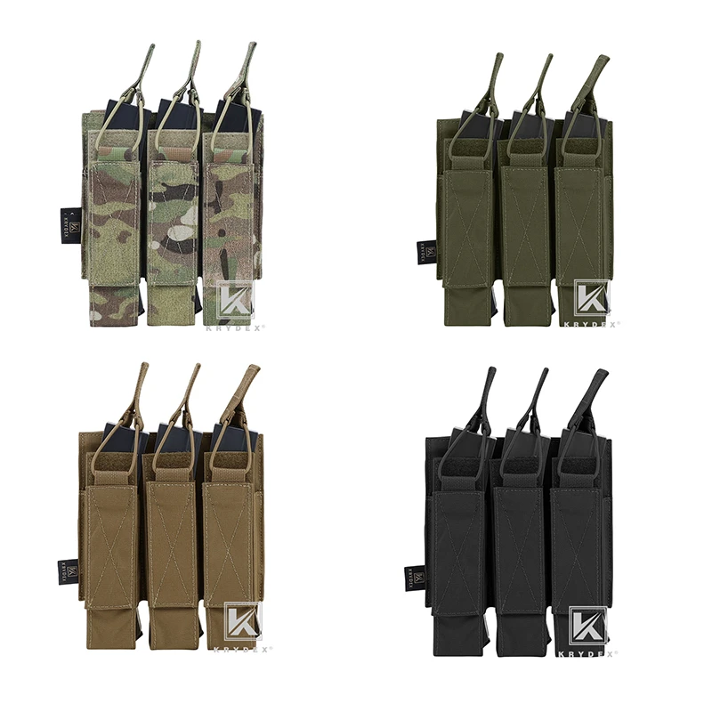 KRYDEX For MP5 MP7 KRISS Triple Magazine Pouch Tactical Modular MOLLE Triple Open Top SMG Mag Pouch Carrier For Airsoft Hunting