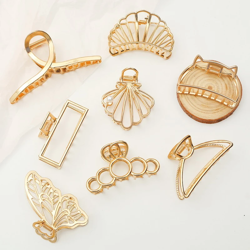 Women Girls Geometric Hair Claw Clamps Metal Hair Crab Moon Shape Hairpin Solid Color Hair ClipLarge Size Hair Accessories