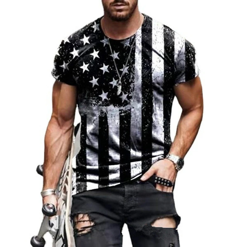 New American Flag 3D Printed T-shirt Stars and Stripes Short Sleeve Men's Casual Sports Workout Top 2021 Summer