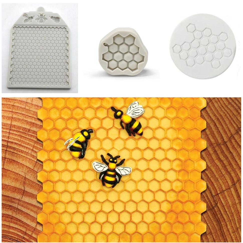 Bees And Continuous Honeycomb Textured Silicone Molds Fondant  Chocolate Cake Mould Cake Decorating Tools Kitchen Bakeware