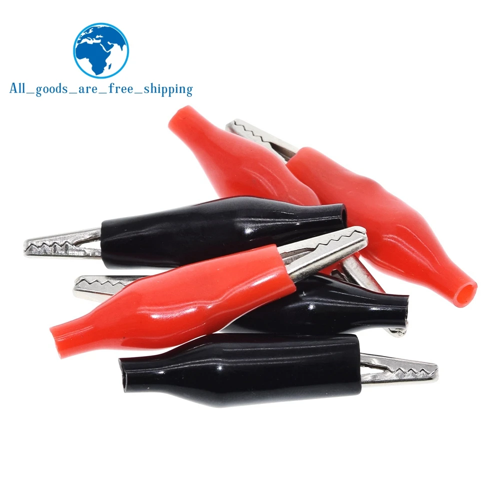 10pcs/lot 28MM Metal Alligator Clip G98 Crocodile Electrical Clamp for Testing Probe Meter Black and Red with Plastic Boot Rated