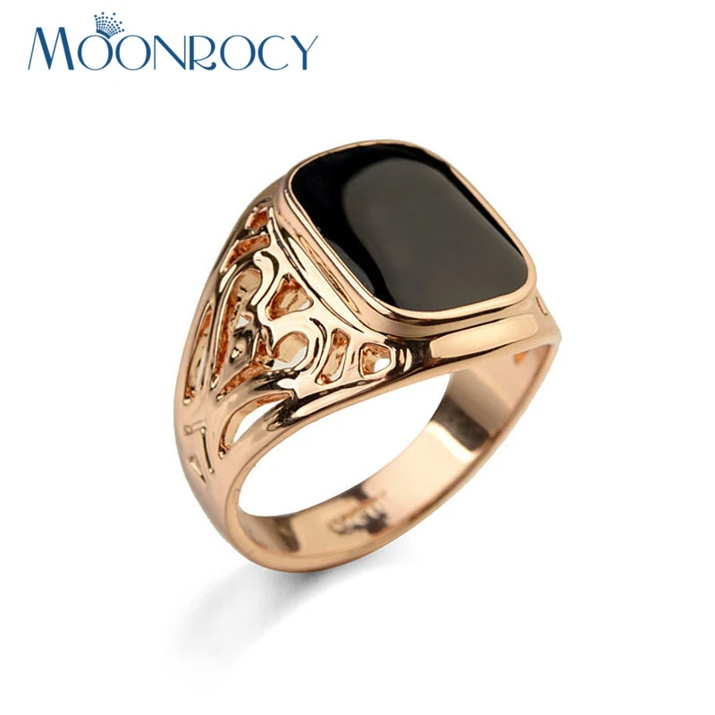 MOONROCY Jewelry Vintage Crystal Rings For Men Rose Gold / Silver Color Big Size Hollow Party Rings Drop Shipping Wholesale Gift