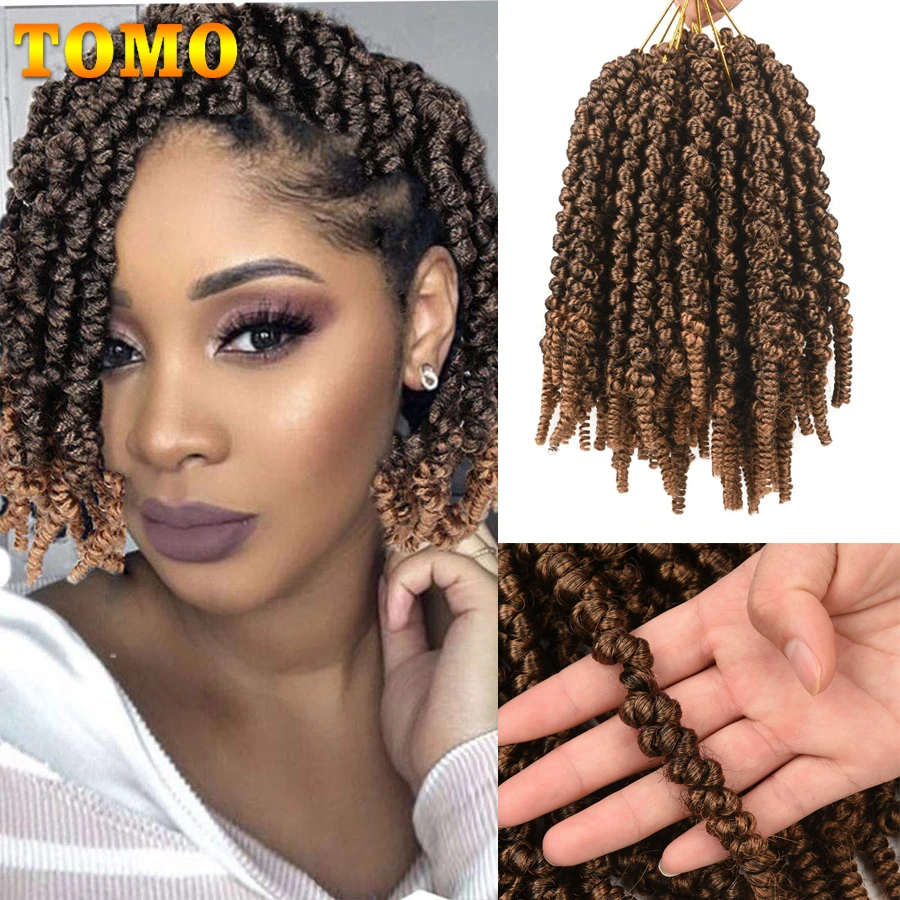 TOMO 8Inch Bomb Twist Hair Pre-Twisted Passion Twist Crochet Braids Short Curly Synthetic Spring Twist Braiding Hair Extensions