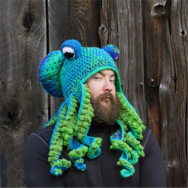 Octopus Beard Hand Weave Knit Wool Hats Men Christmas Cosplay Party Funny Tricky Headgear winter Warm Couples Hat Dropshipping