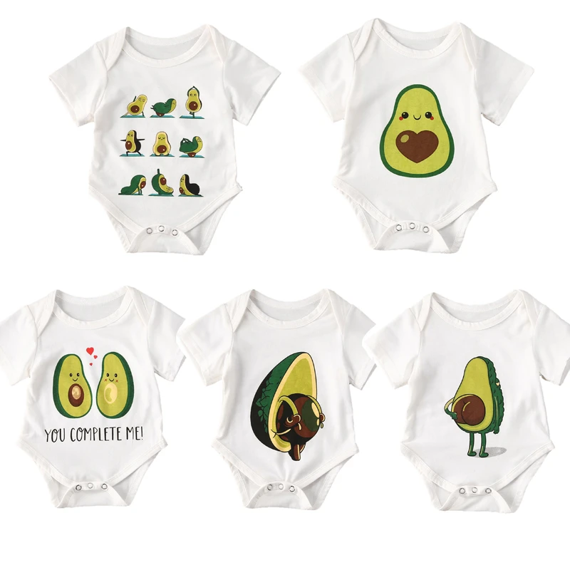 2020 Baby Summer Clothing Baby Jumpsuits for Girls Cartoon Avocado Print Round Neck Short Sleeve Bodysuit for Kids Girls