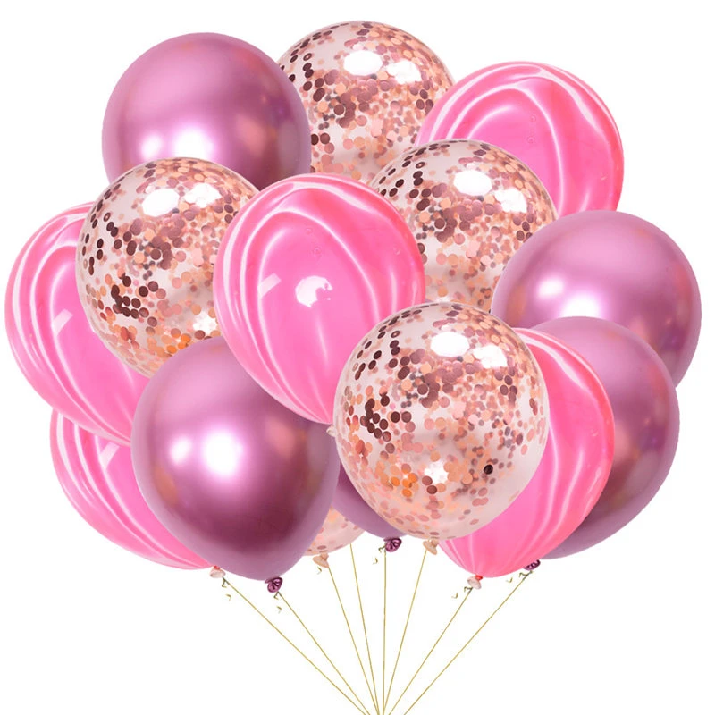 15pcs Agate Balloons with Confetti Baloon Metal  Latex Balloon Birthday Party Weddding Decoration Globos Graduation Decor