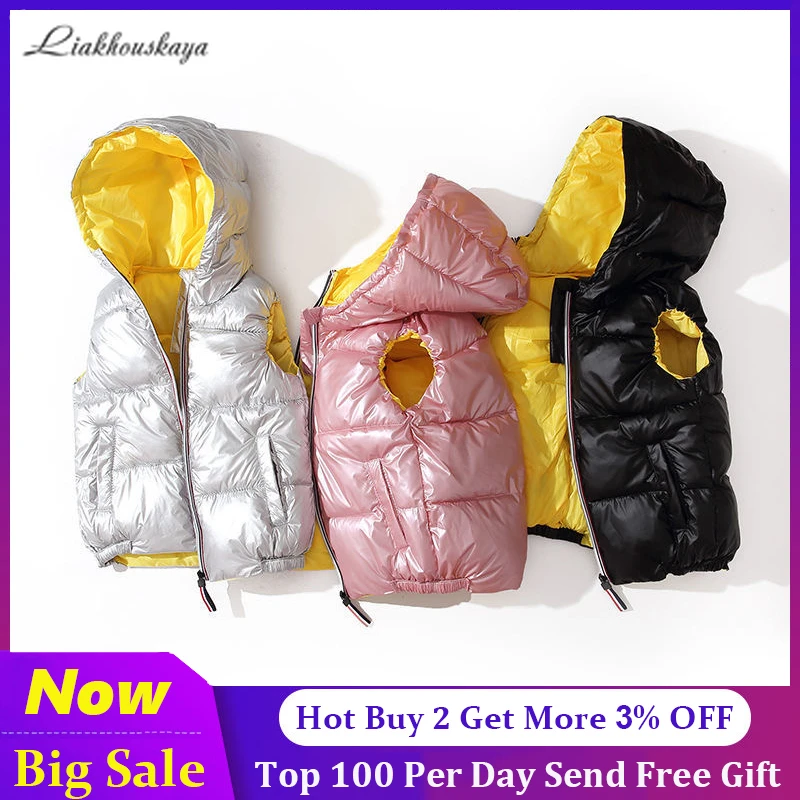 Windproof Waterproof Hooded Child Waist Coat Children Outerwear Winter Coats Warm Cotton Baby Girls Vest For Boys Kids Clothes