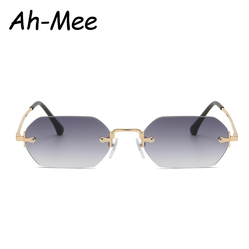 Small Square Rimless Sunglasses Women Retro Polygon Grey Gradient Sun Glasses Vintage Lady Summer Style Female Eyewear UV400