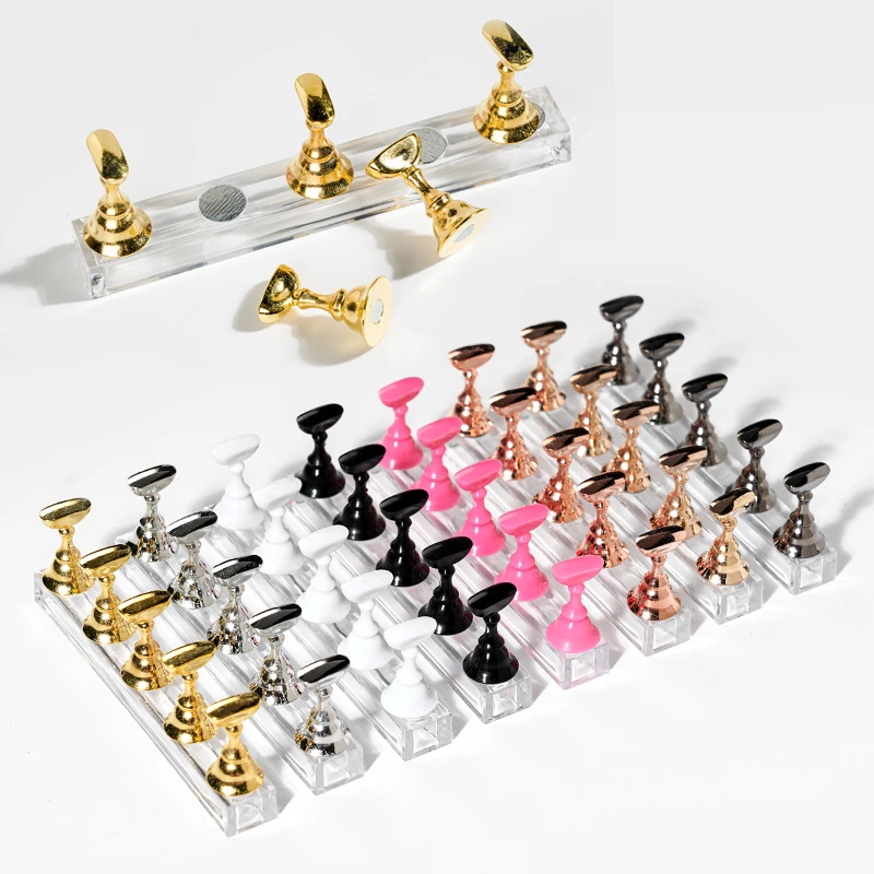 1 Set Magnetic Nail Holder Practice Display Stand Acrylic Crystal Showing Shelf Nail Art Tool 8 Colors Nail Polish Display Stand