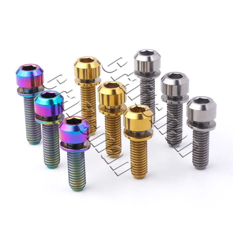 6Pcs Ti M5 x 16 18 20mm Titanium Screws Bolts Bicycle Stem Bolt with Washer Gasket M5x16 M5x18 M5x20 for MTB / Road Bicycle Stem