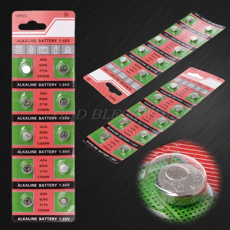 10PCS Watch Coin Battery AG4 377A 377 LR626 SR626SW SR66 LR66 Button Cell Batteries Toys Remote Camera Drop Shipping
