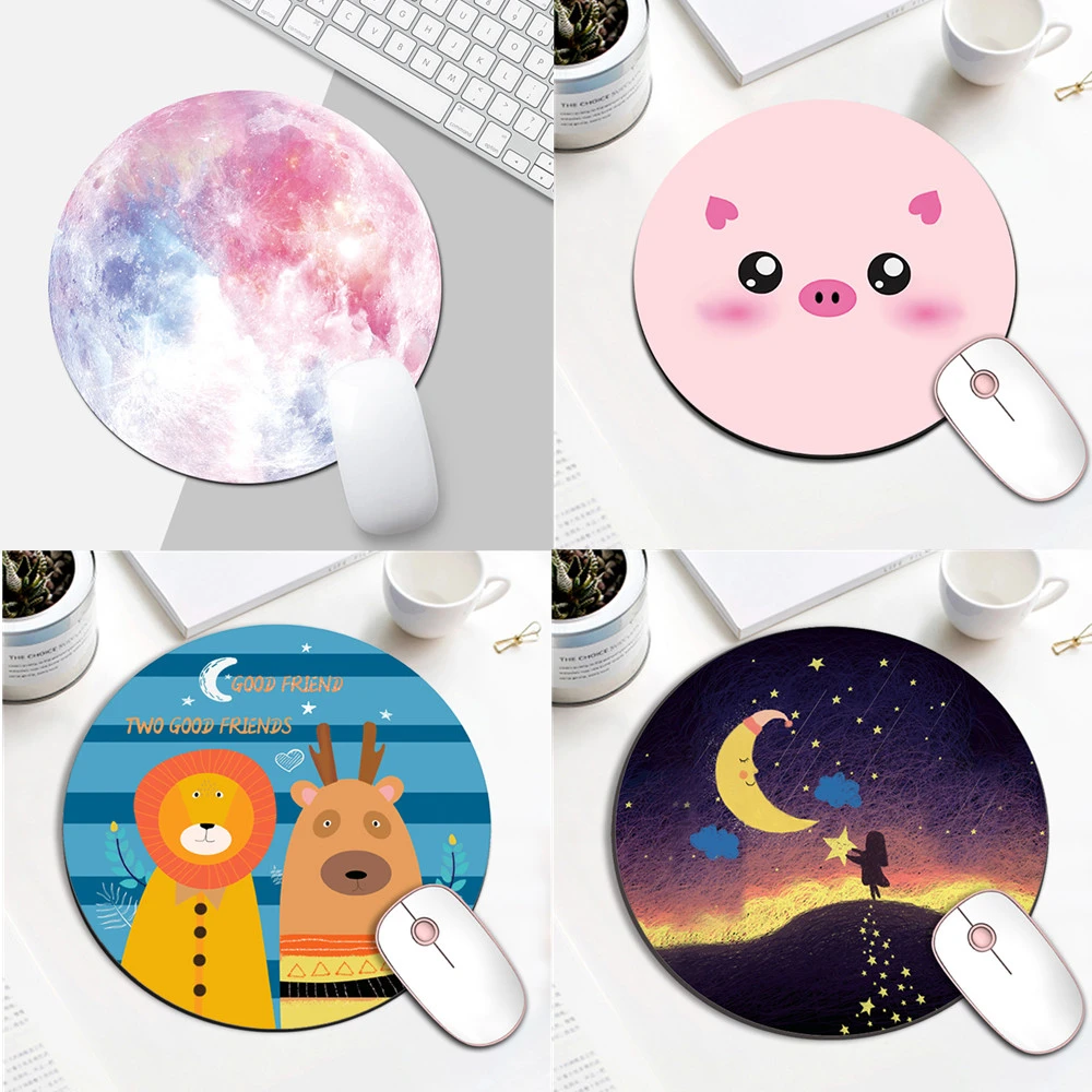 Kawaii Round Mouse Pad Desk Pad Laptop Mouse Mat for Office Home PC Computer Keyboard Cute Mouse Pad Non-Slip Rubber Desk Mat