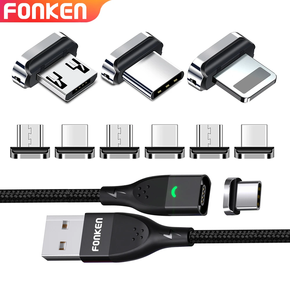 FONKEN Magnetic Cable Tips 4 Pin Magnetic Charger Adapter Magnet connector for iPhone Micro USB Type C Mobile Phone Cable Plug