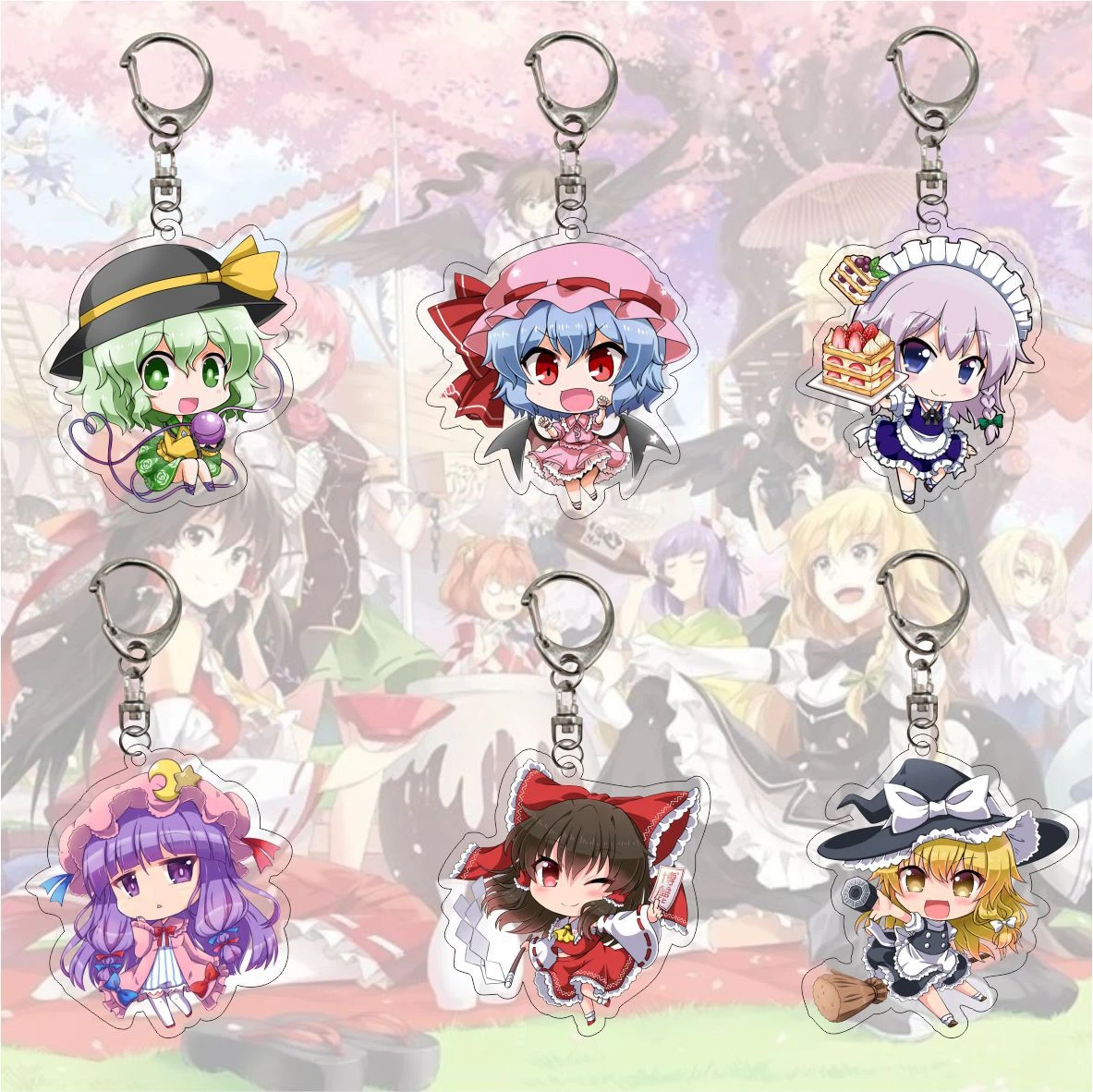 Kawaii Touhou Project Keychain Q Version Anime Figures Acrylic Keyring Kirisame Marisa Hakurei Reimu Pendant Key Chain Trinkets